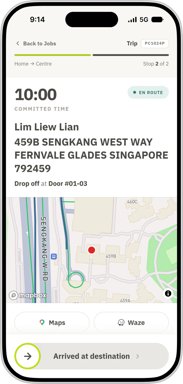 The LIFT driver app showing an in-progress trip