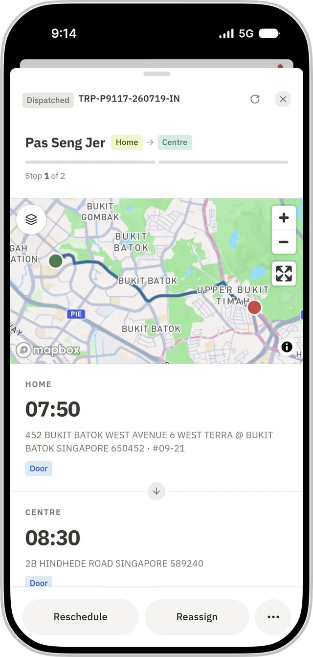 The LIFT operations app showing a yet-to-start trip